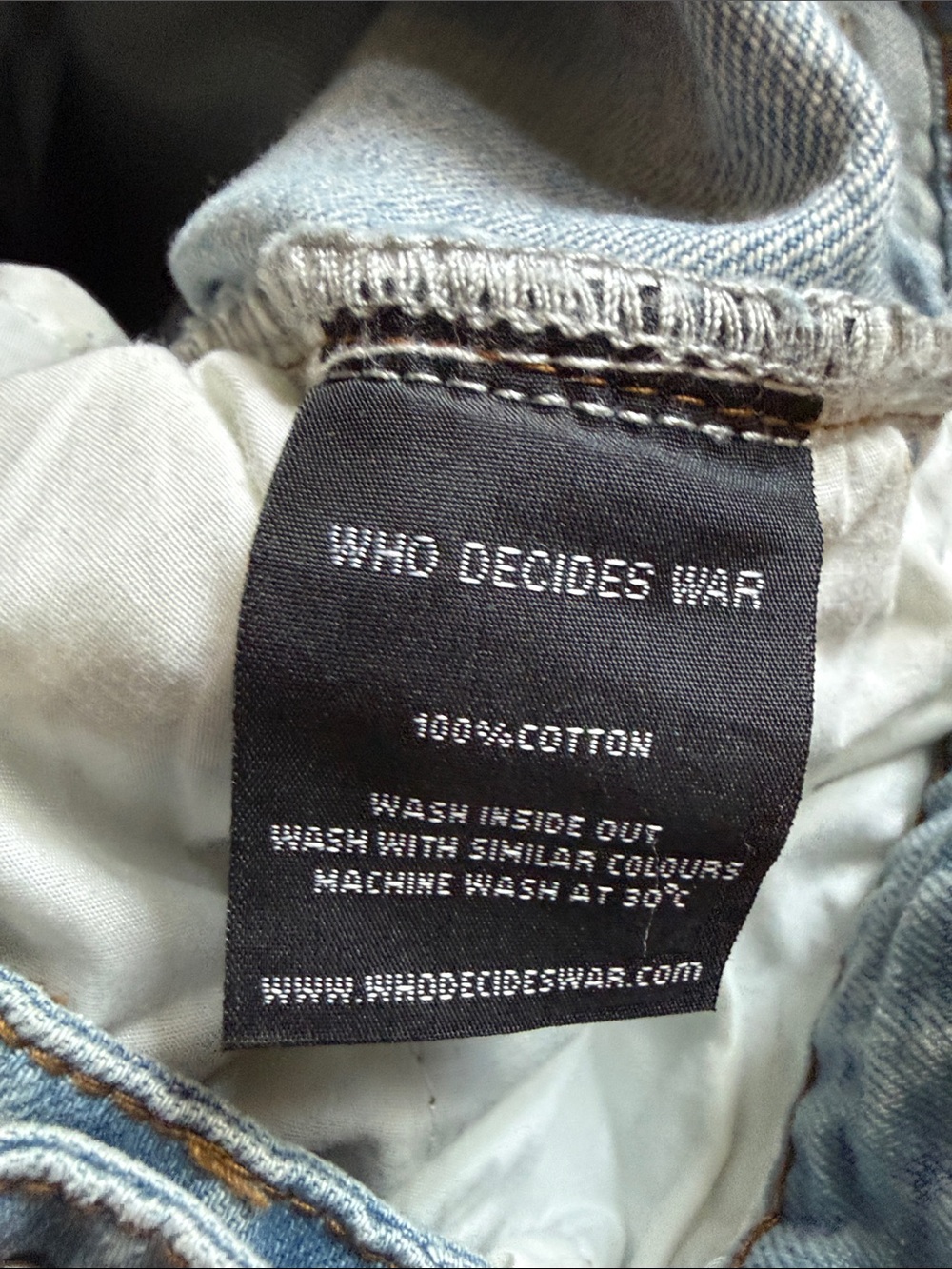 Who Decides War Light Blue Patchwork Distressed Men's Straight Jeans - Picture 3 of 9